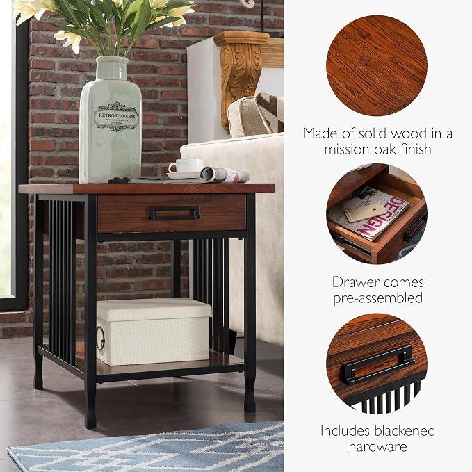 Leick Home Ironcraft End Table, Solid Wood, 1 Storage Drawer, Bottom Display - Image 5