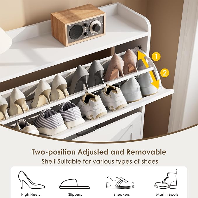 Nicetree Shoe Cabinet with 2 Flip Drawers, Freestanding Shoe Organizer - Image 6