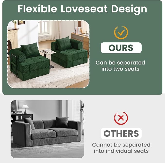 Korser Folding Convertible Sofa Bed, Corduroy Upholstered Boneless Couch - Image 9