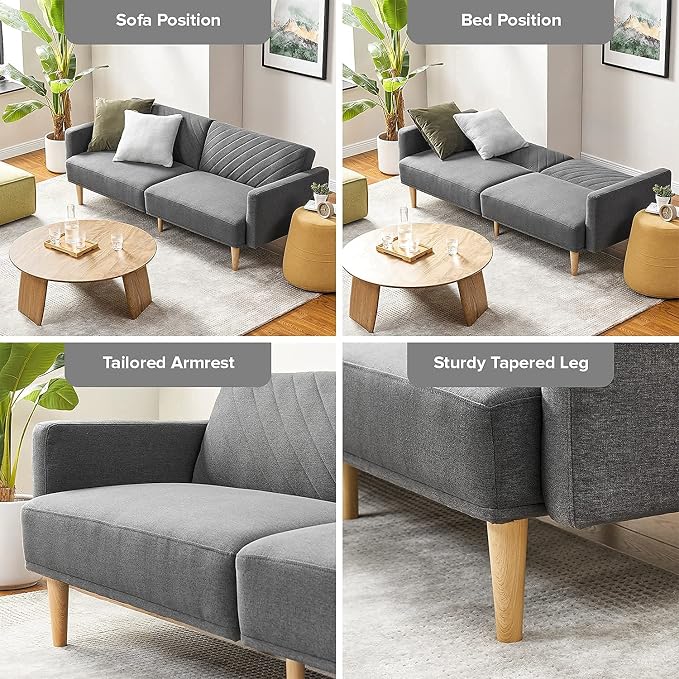 mopio 76.4" Futon Sofa Bed, Sleeper Sofa, Mid Century Modern Futon Couch - Image 5