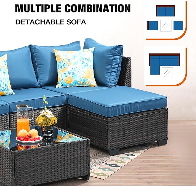 JOYURE 5 Pieces Patio Furniture Set All-Weather Outdoor Wicker Sectional - Image 6