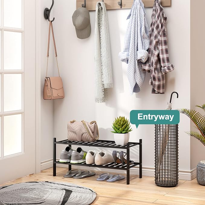viewcare 2-Tier Black Bamboo Shoe Rack - Image 6
