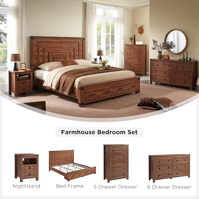 T4TREAM Farmhouse 5 Drawers Dresser Chests - Image 5