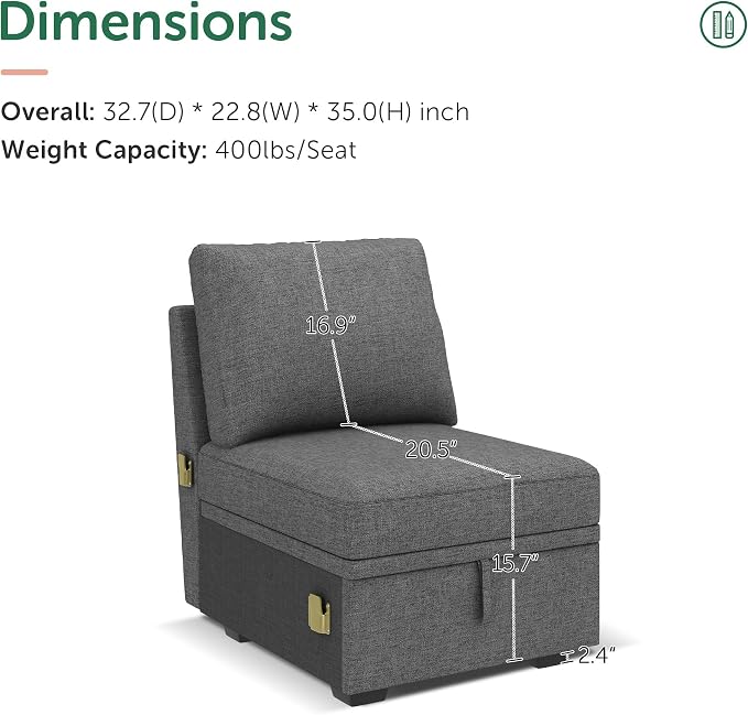 HONBAY Single Seat for Modular Sectional Sleeper Sofa - Image 3