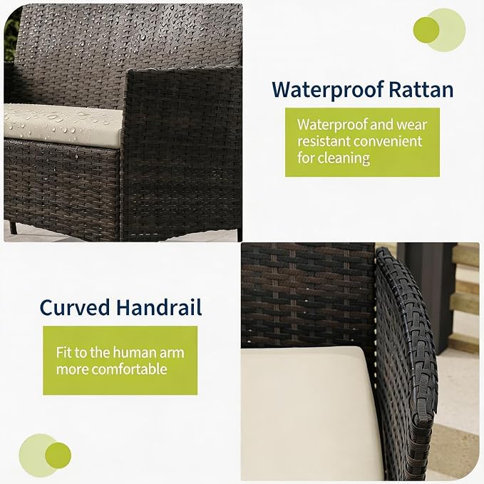 4-Piece Outdoor Furniture Set, PE Rattan Wicker Chairs - Image 6