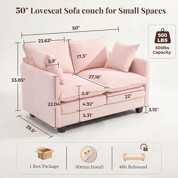 Loveseat Sofa with Cloud 3-Layer Cushion & 27" Deep Seat, Modern Love Seat - Image 2