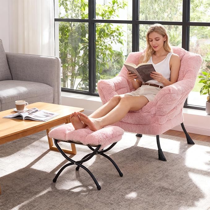 Welnow Lazy Chair with Ottoman, Modern Accent Chair with Armrests and a Side - Image 2