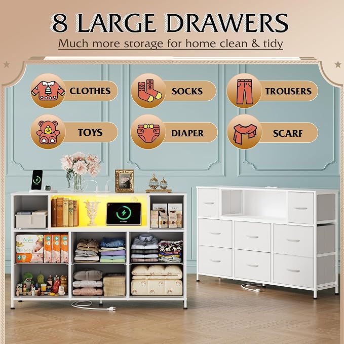 WLIVE White Dresser TV Stand for 45, 55 inch TV, Entertainment Center - Image 4