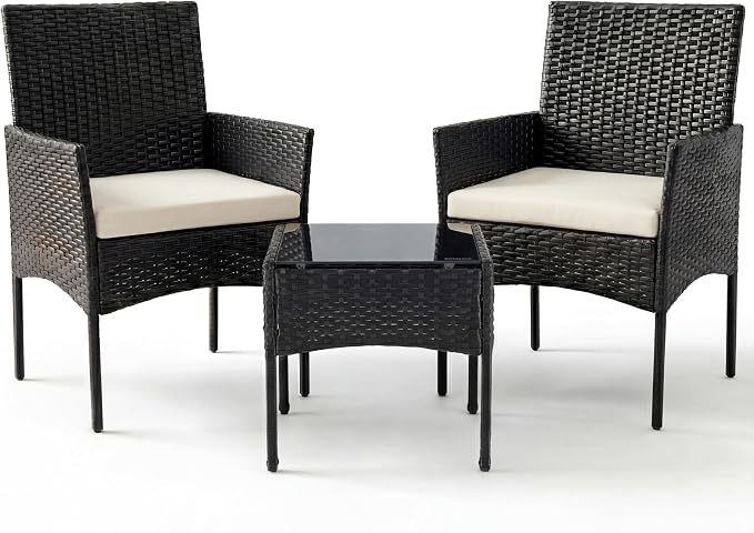 Sweetcrispy 3 Piece Patio Furniture Set, All-Weather Outdoor Wicker Bistro Set by Sweetcrispy