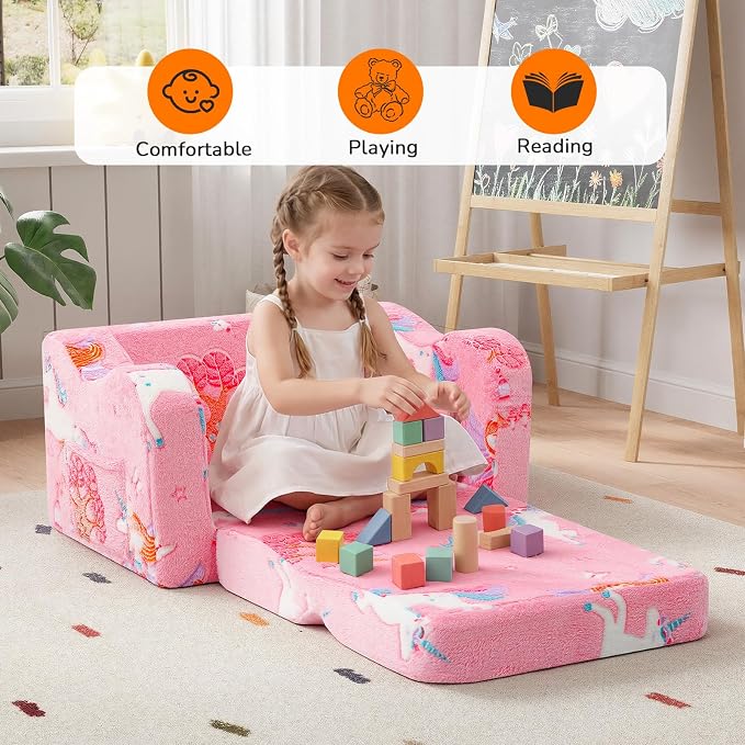 MeMoreCool Glowing Pink Fairy Kids Chair, 2-in-1 Fold-Out Kids Couch and Sofa - Image 3