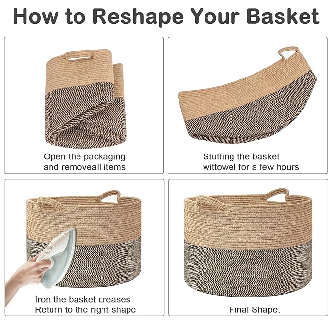 90L Large Blanket Basket, 21.7"L x 21.7"W x 13.8"H Rope Woven Baskets - Image 8