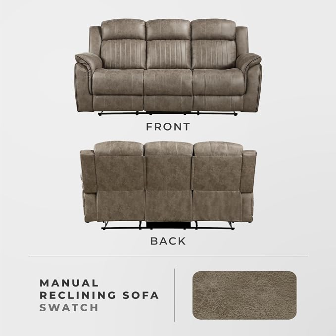 Lexicon 83.5" W Manual Double Reclining Sofa, Polished Microfiber Recliner Sofa - Image 5