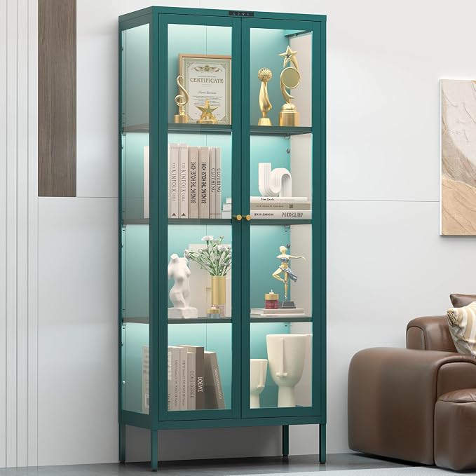 UNICOLY Display Cabinet with Glass Doors, Glass Display Cabinet with 8 Color by For30YearsWehavespecializedinsteelfurniture