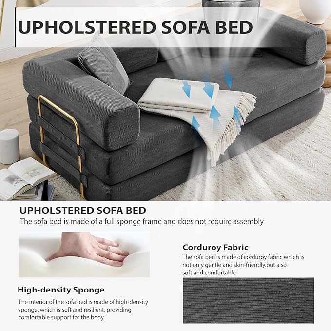 4-in-1 Folding Convertible Sofa Bed, 78 Inch Boneless Couch - Image 5