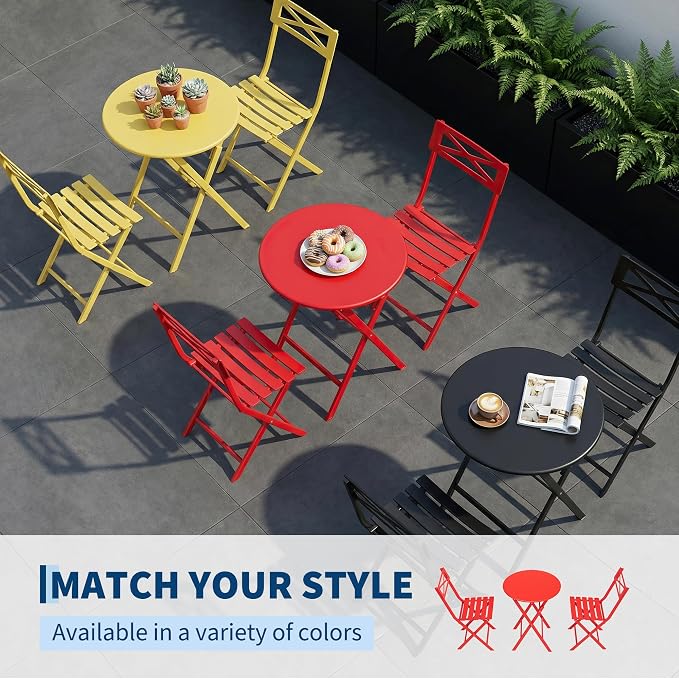 GarveeTech 3-Piece Folding Bistro Set, Heavy Duty Outdoor Patio Furniture - Image 5