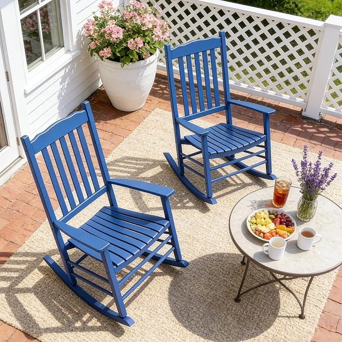 Outvita Outdoor Rocking Chair, Solid Wood High Back Rocker, All Weather Lounge - Image 2