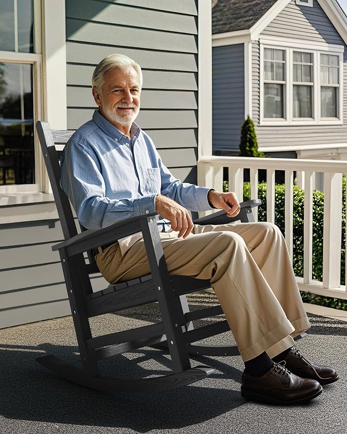 SERWALL Outdoor Rocking Chair Set of 4, HDPE Rocking Chair - Image 2