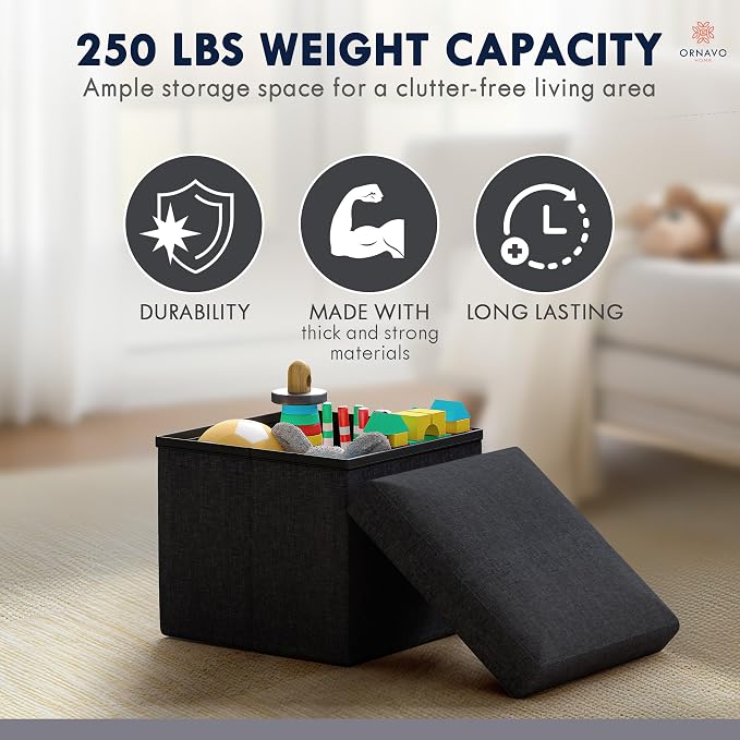 Ornavo Home Small Storage Ottoman Foldable Collapsible Cube Square Linen - Image 7