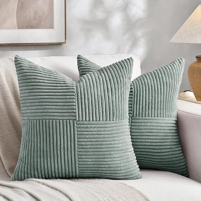Fancy Homi 2 Packs Grey Blue Decorative Throw Pillow Covers 22x22 Inch by Fancy+Homi