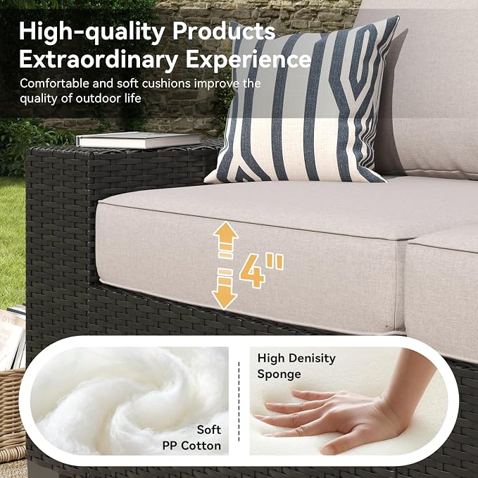 Aoxun Patio Furniture Set, Widen Armrests Wicker Outdoor Sectional - Image 7