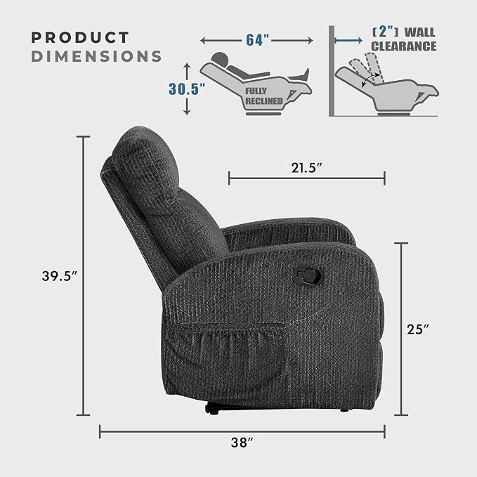 Lexicon Manual Reclining Sofa, Textured Microfiber Recliner Sofa, Wall Hugger - Image 2