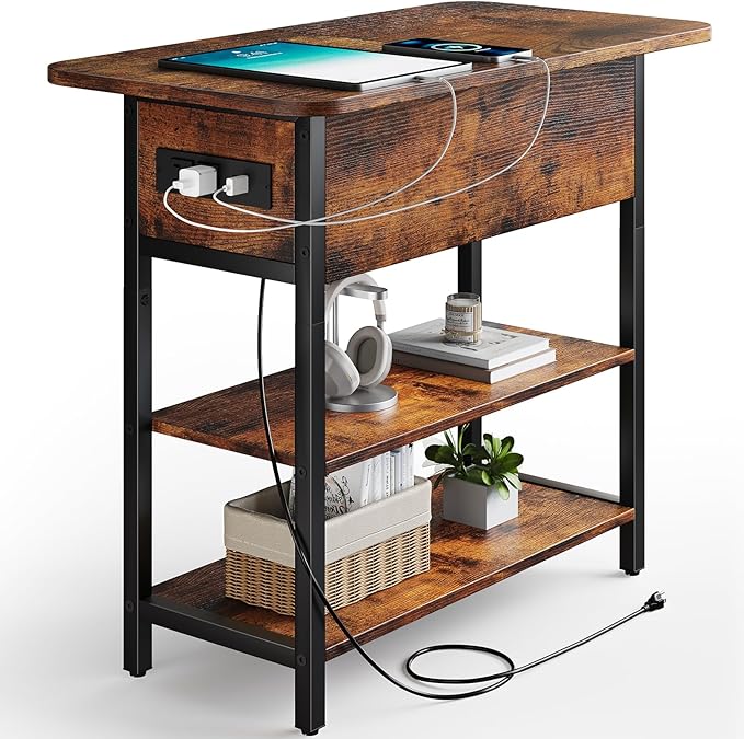 Yoobure End Table with Charging Station, Flip Top Side Table with USB Ports and by Yoobure
