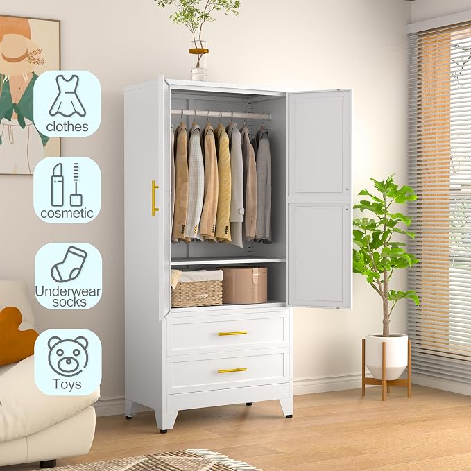 erosoei Metal Armoire Wardrobe Closet, 71 "Metal Clothing Storage Cabinet - Image 6