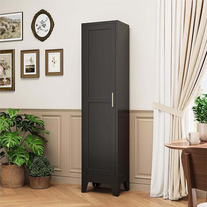 YAUWOH White Narrow Metal Storage Cabinet, Tall Freestanding Cabinet - Image 2