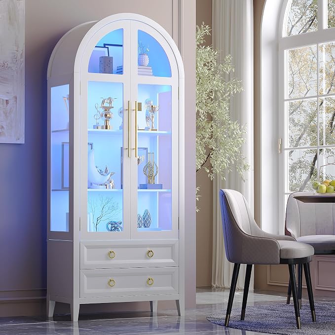 Vlsrka 71 Inch Arched Curio Cabinet, 4-Tier Display Cabinet and 2 Drawers by VlsrkaFurniture