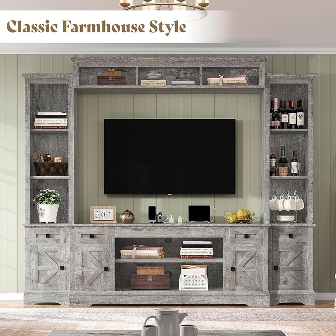 AMERLIFE 98" Farmhouse Entertainment Center Fits 75" TVs, Wall Unit - Image 4