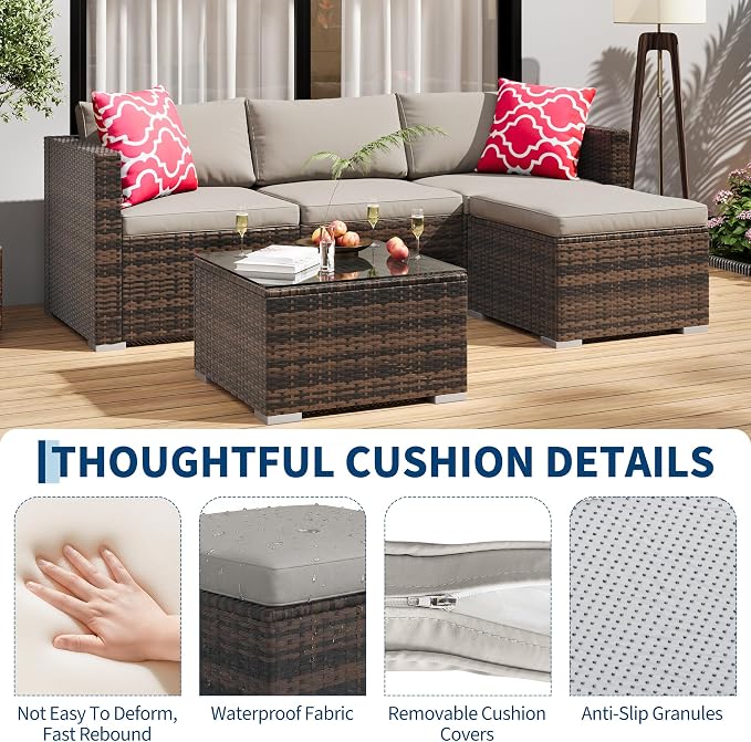 5-Piece Outdoor Sectional Sofa Set, All-Weather PE Rattan Patio Furniture - Image 4