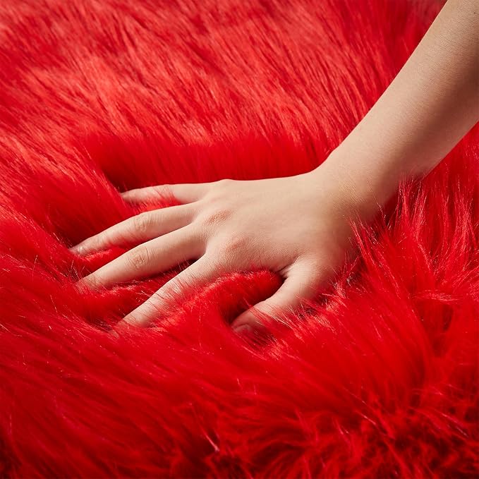 AMTOVO Faux Fur Sheepskin Rug for Living Room, 4 x 6 ft Red Fluffy Area Rug for - Image 7