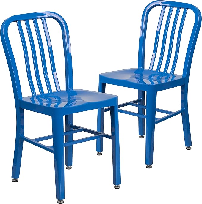 Flash Furniture Gael Commercial Grade 2 Pack Blue Metal Indoor-Outdoor Chair - Image 3