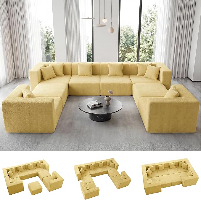 MONVANE Modular Sectional Sofa, Oversized 8 Seat Convertible U Shaped Couch by MONVANE