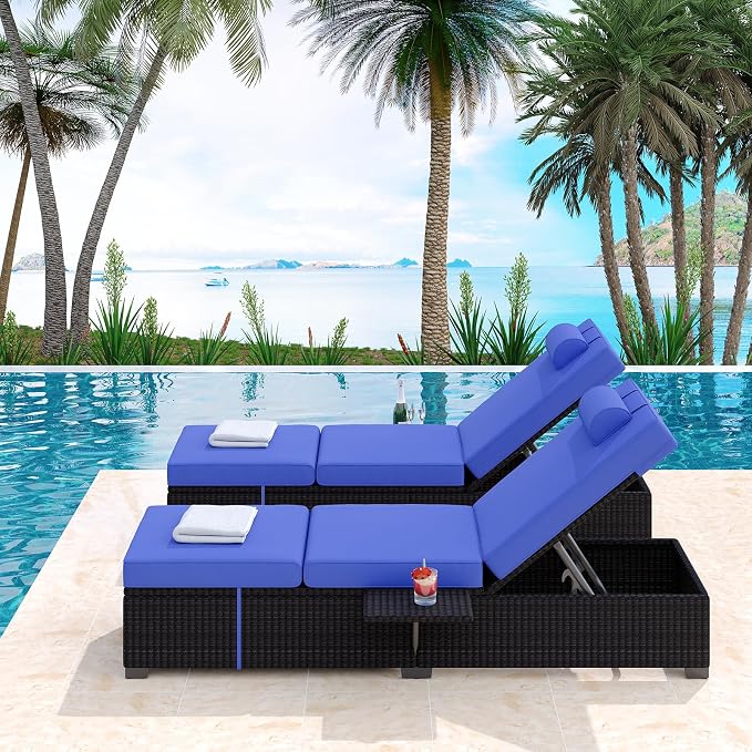 PeakPursuit Patio Lounge Chairs, Outdoor PE Wicker Chaise Lounge Set of 2 by Unknown