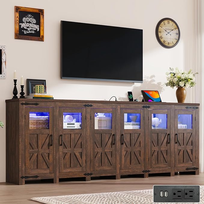 95.3" Large LED Farmhouse TV Stand by chartustriable