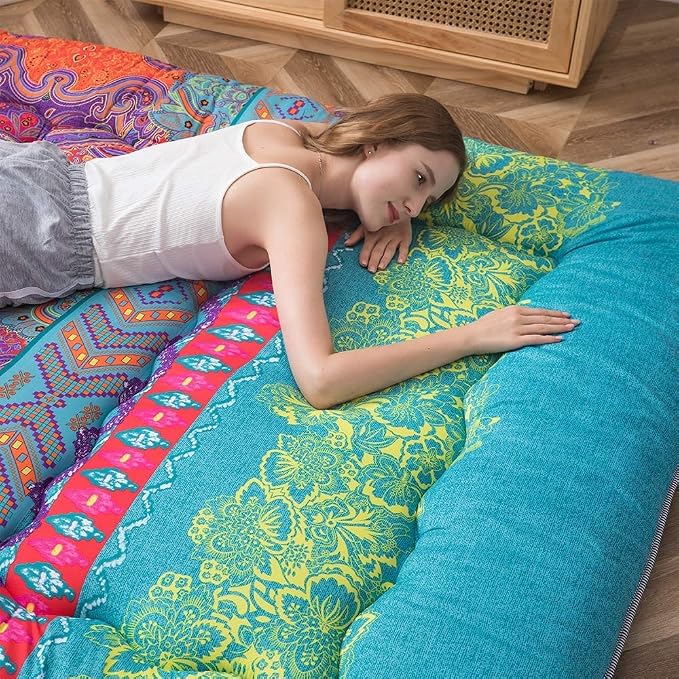 MAXYOYO Bohemian Futon Floor Mattress Boho Floral Style Japanese Tatami Mat - Image 8