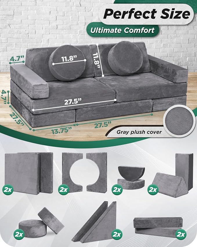 Lunix LX15 14pcs Modular Kids Play Couch, Design-Patent Child Sectional Sofa - Image 2