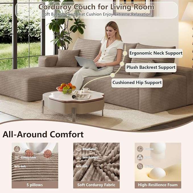 95" Cloud Sectional Couch with L-Shape Chaise, Modular Comfy Sofa Chaise Longue - Image 3