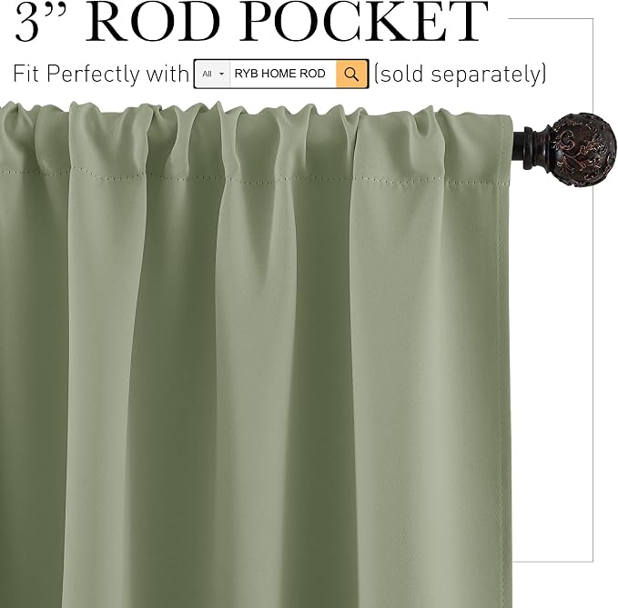 RYB HOME Kitchen Blackout Curtains Over Sink 36 inch Length, Rod Pocket Summer - Image 2
