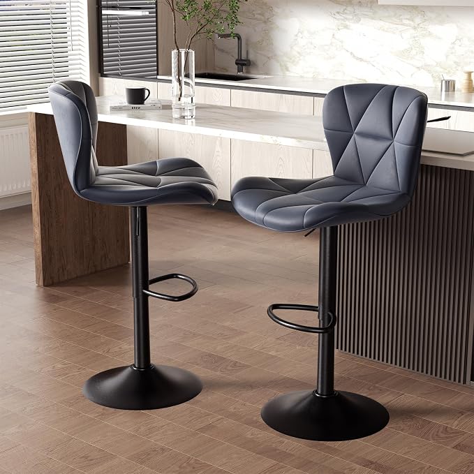 Nalupatio Modern Bar Stools Set of 3, Adjustable Faux Leather Upholstered - Image 6