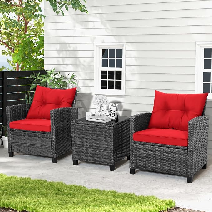 HAPPYGRILL 3 Pieces Patio Conversation Set, Outdoor Furniture Set PE Rattan - Image 5