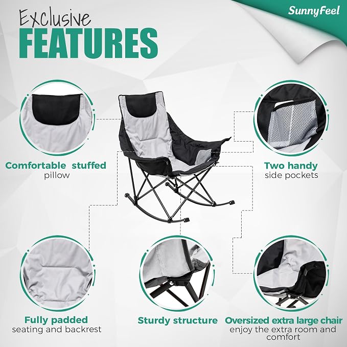 SUNNYFEEL Oversized Rocking Camping Chair, Fully Padded Patio Chair - Image 6