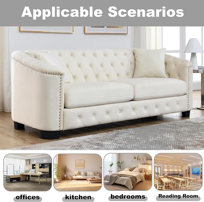 2 Piece Modern Chesterfield Velvet 77" 3-Seater Sofa Set, Upholstered Tufted - Image 3