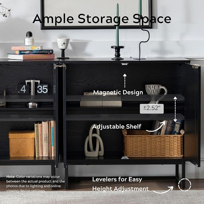 EYYTHUNG Fluted Cabinets with Storage Set of 2, Sideboard Buffet Cabinet with - Image 3