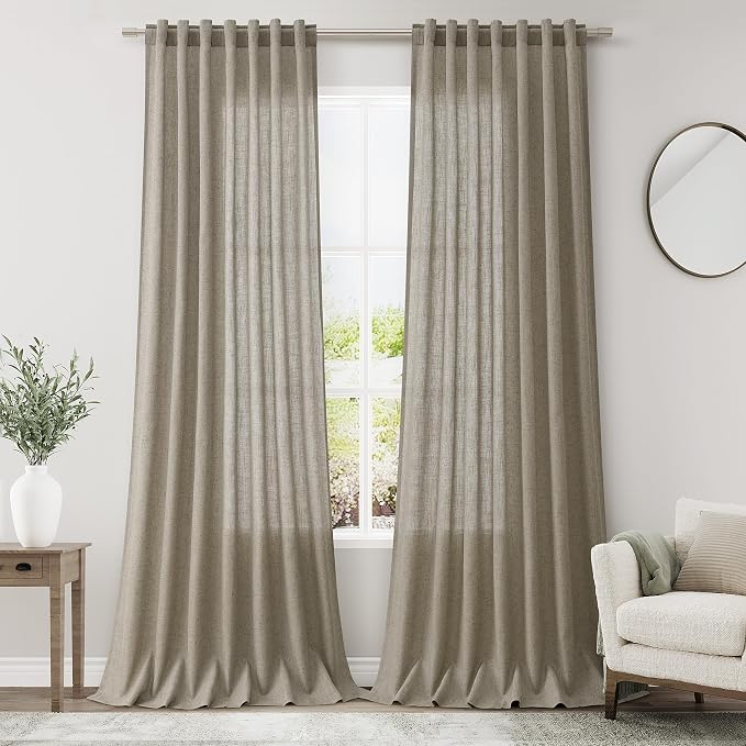 Extra Long Curtain 108 Inches Long 2 Panels Set Back Tab Mocha Linen Drapes by Nanspring
