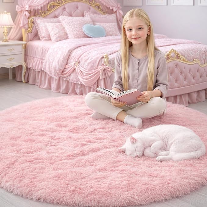 Amdrebio Pink Round Area Rugs 8Ft - Image 5