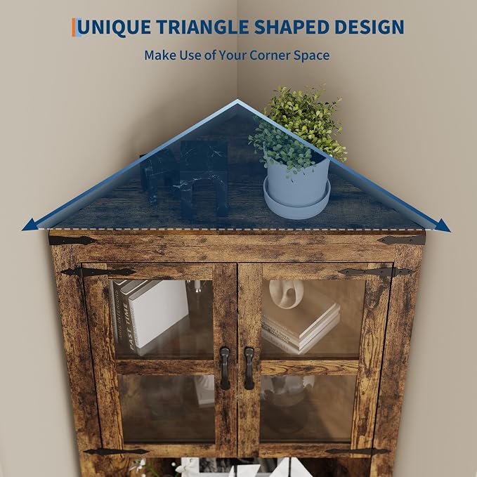 GarveeHome 67" Tall Corner Storage Cabinet, Farmhouse Corner Hutch Display - Image 5