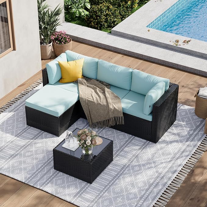Aoxun Outdoor Patio Furniture Set, 5-Pieces All-Weather Rattan Sectional Sofa - Image 8
