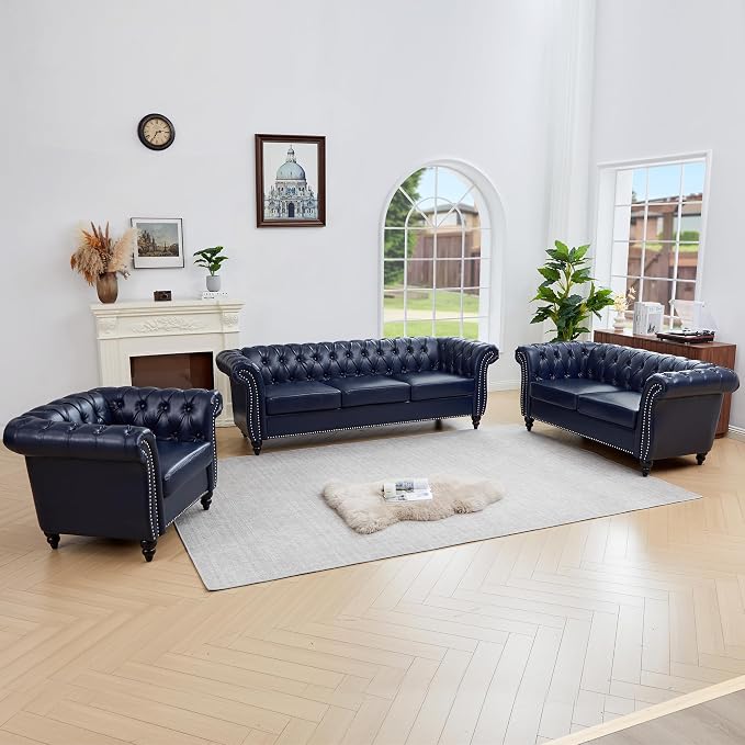 QHITTY 3 Piece Living Room Set, Sectional Chesterfield Sofa Chair Contemporary - Image 7
